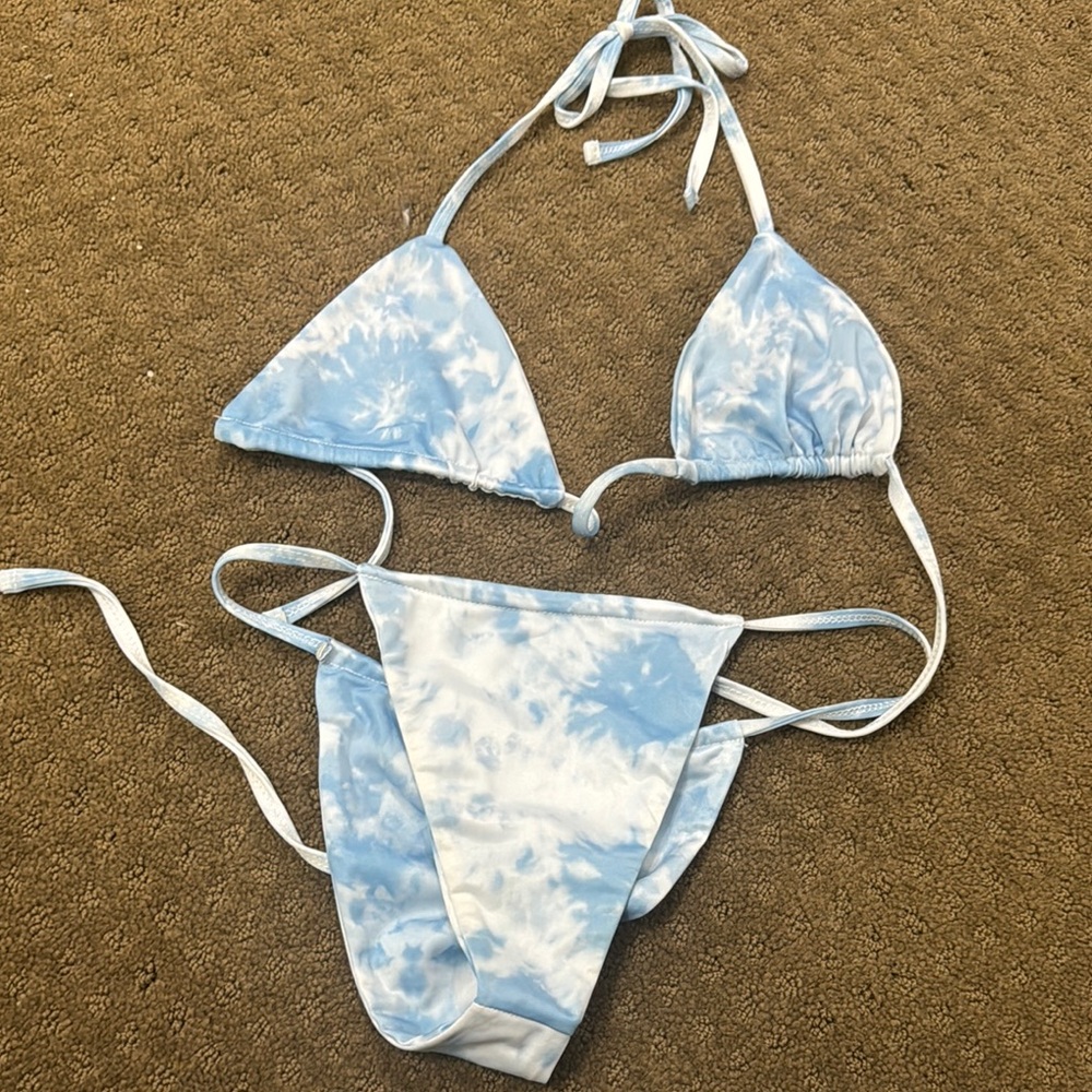 Blue and White Tie-Dye Bikini Set